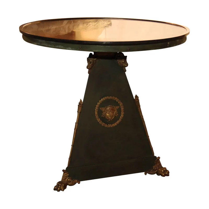 Table - pedestal table, Napoleon Campaign model, in sheet metal and top … - Moinat - End tables, Bouillotte tables, Bedside tables, Pedestal tables
